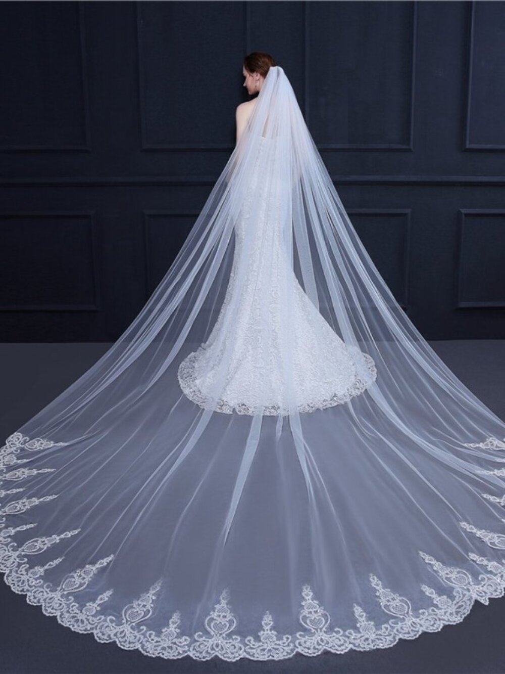 138" Extra Long 3.5 Meter Cathedral Bridal Veil Sequin Lace